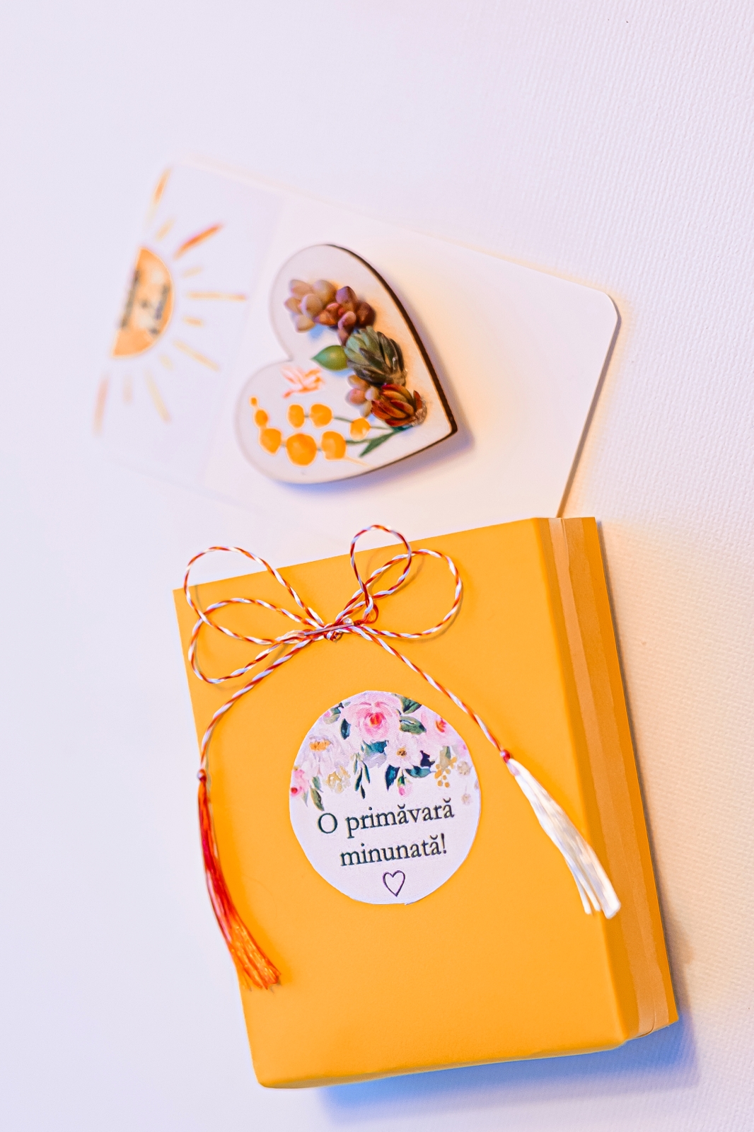 Martisor suculent natural-pictat manual, tip brosa, inima - imagine 4