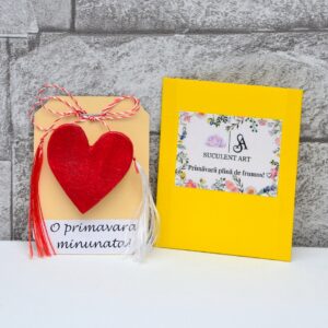 Martisor tip brosa, inima mare rosie